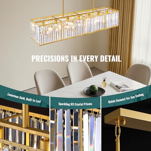 Modern Gold Rectangular Crystal Chandelier for Dining Room L47''