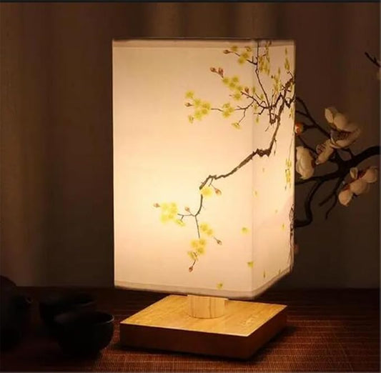 Japanese Lantern Bedside Bamboo Lamp - Table Lamp Japanese Decor Flower Lamp for Nightstand, Dresser, Living Room, Kids Room, Dorm, Office (Instructions + Lightbulb Included) (E)