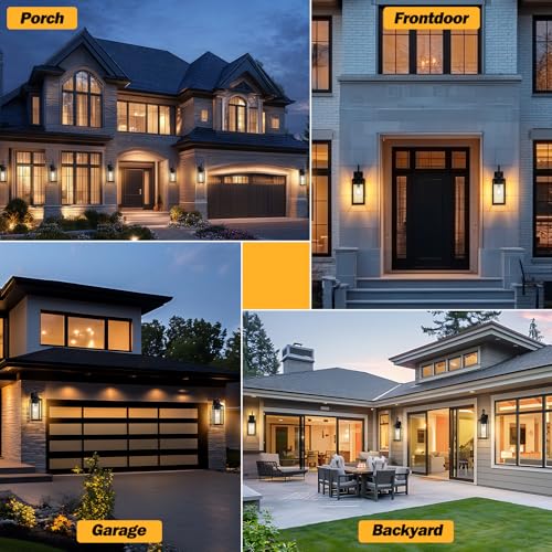 19" Dusk to Dawn Outdoor Lighting Porch Lights Black with Gold Trim 2 Pack (2 Count)