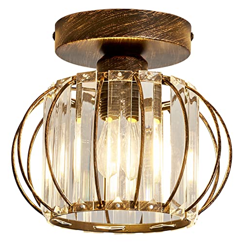 Semi Flush Mount Ceiling Light Fixture E26 Mini Crystal Chandelier Oil Rubbed Bronze Small Ceiling Lamp for Entryway Bedroom Bathroom Hallway Closet Foyer Light