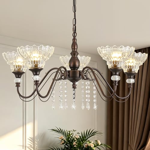 5 Light Vintage Chandelier in Oil Rubbed Bronze Finish with Flower (5-Light / Oil-Rubbed Bronze)