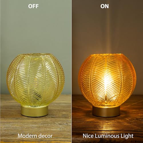 Battery Operated Decorative Glass Table Lamp with Timer Gold