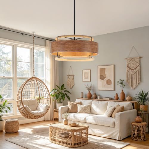 19.5" Farmhouse Rattan Chandelier