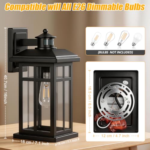16" Black Motion Sensor Wall Sconce Light for House