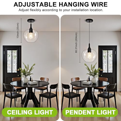 9.45in Black Pendant Lights Kitchen Island with Clear Glass Shade 1Pack