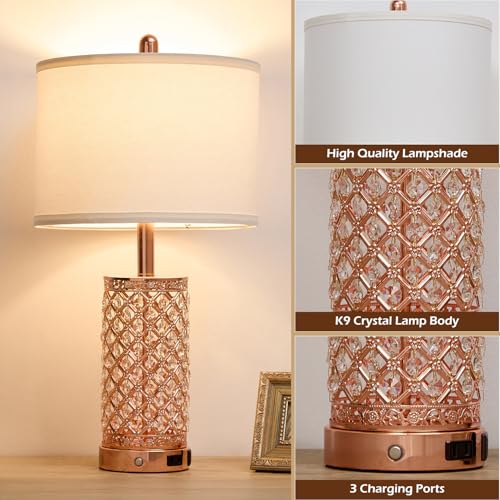 24in Crystal Table Lamp Set of 2 Bedroom Lamps for Night Stand (2 Count)