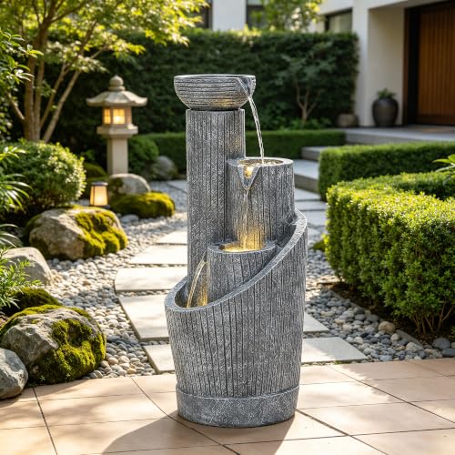 Autodaya 31" Modern Outdoor Water Fountain with Lights