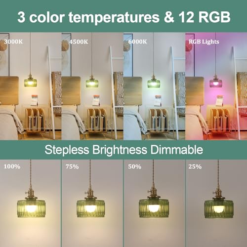 Battery Operated Pendant Light 5000mAh Rechargeable Chandelier with Remote Control Wireless Adjustable Hanging Green Striped Light for Kitchen Island Dining Room Hallway (2 Count)