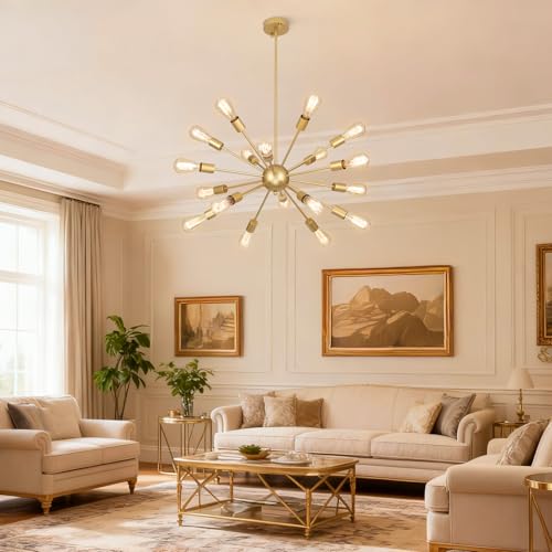 18 Light Gold Sputnik Farmhouse Chandeliers for Dining Room Light Fixture