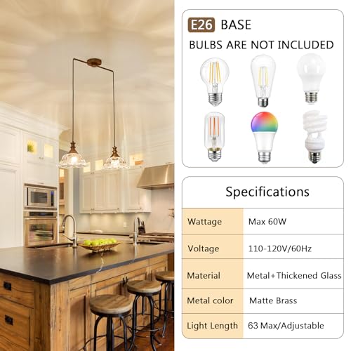 Vintage 2 Light Pendant Light Fixtures Modern Glass Hanging Lamps with Adjustable Cord for Kitchen Island Dining Room Living Room Hallway