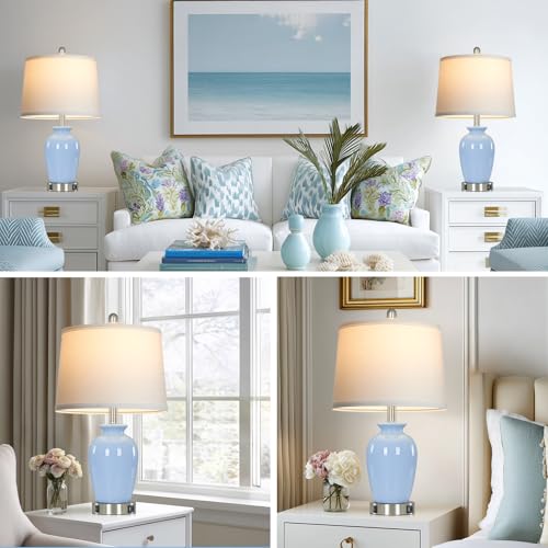 23" Light Blue Ceramic Table Lamp Set of 2 for Bedroom