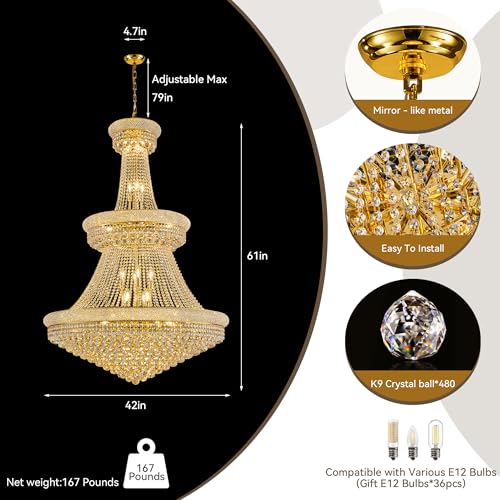 42 Inch Gold Crystal Eiffel Tower Chandelier
