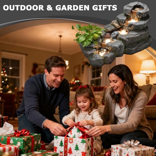 38.2" L Garden Water Fountain Outdoor Waterfall with LED Light