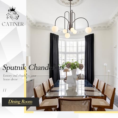 Modern 40" 6 Light Brown Sputnik Chandelier with Milk Glass Globe