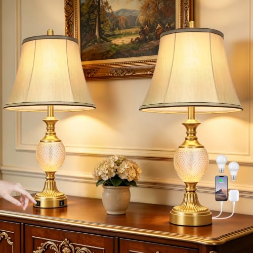 28'' Tall Gold Bedside Table Lamps with USB Charging Ports (2 Count)