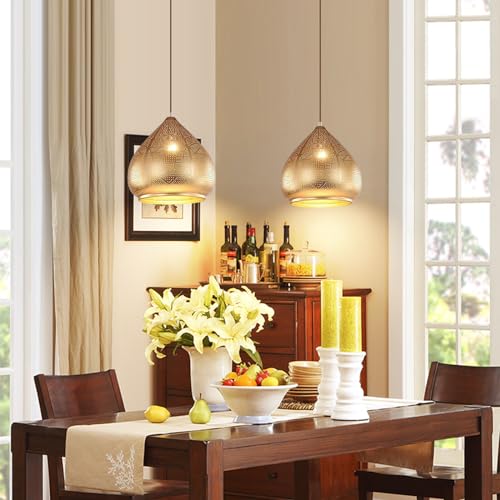 Farmhouse Pendant Light Fixture Vintage Gold Metal Moroccan