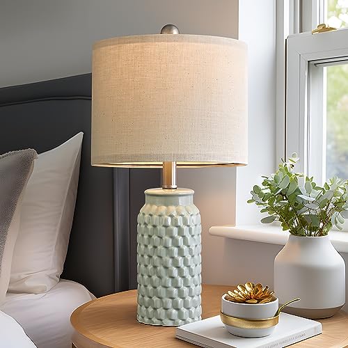 20.5 inches Modern Ceramic Green Bedside Lamp Set of 2 for Bedroom Decor Farmhouse Table Lamp for Living Room Office Dorm (2 Count)