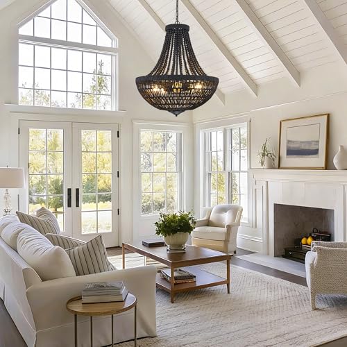 22" Boho Wood Beaded Chandelier