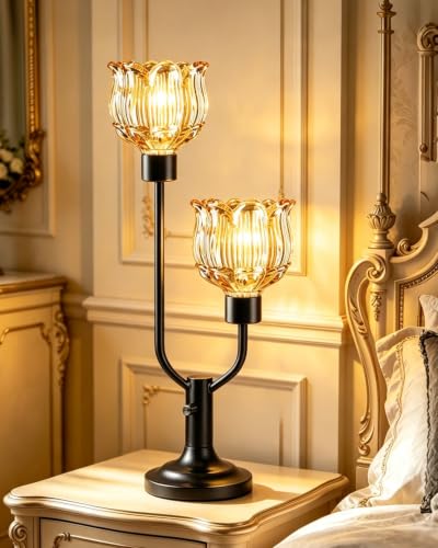 Mid Century Modern Glass Table Lamp Dimmable Vintage Black Lamp
