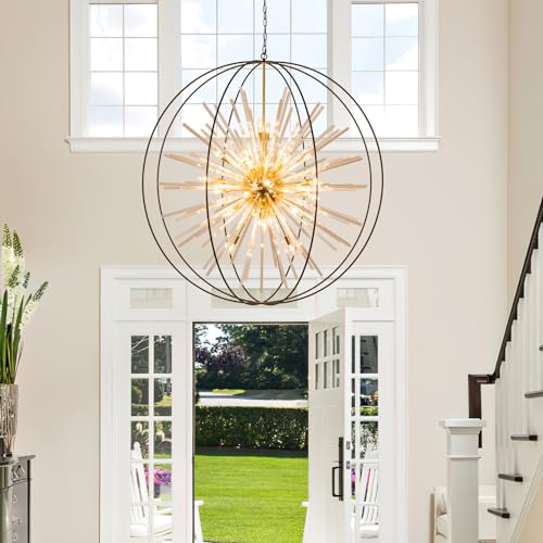 Black and Gold Crystal Chandelier for High Ceiling Foyer Entryway