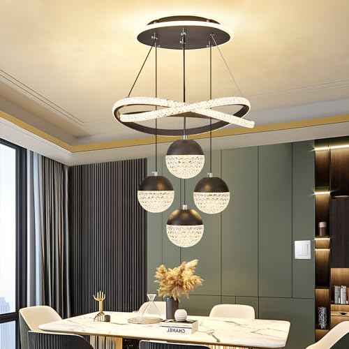Modern LED Chandeliers, Dimmable 3-Color Kitchen Island Pendant Light for Dining Room, Bedroom, Living Room, Contemporary Hanging Ceiling Light, Linear Island Lamp