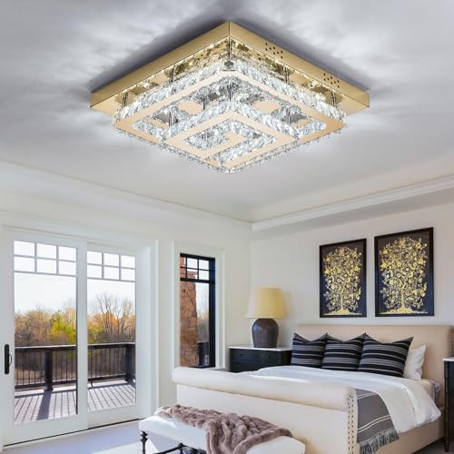 25 inch Gold Crystal Chandeliers LED Ceiling Light