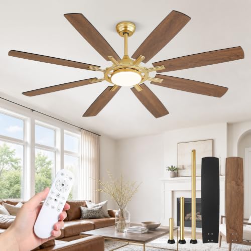 65 Inch Black Ceiling Fans with 3CCT Lights and Remote (Gold / 65")