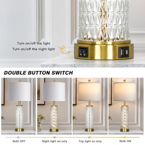 28" Gold Glass Table Lamps Set of 2 (2 Count)