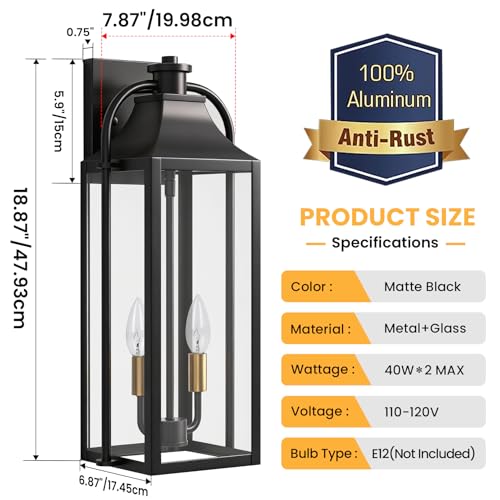 19" Large Porch Lights Outdoor (2 Count)