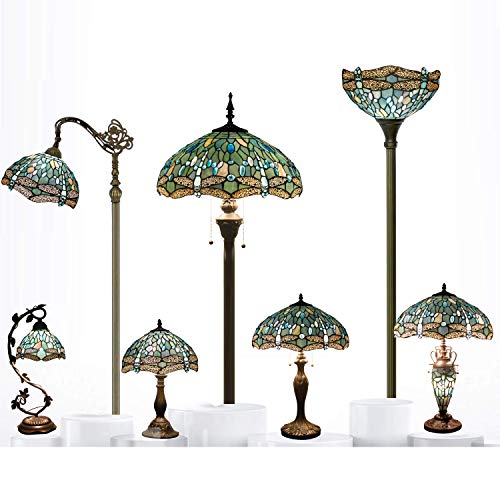 Tiffany Lamp Sea Blue Stained Glass Table Lamp 18 Inch Dragonfly