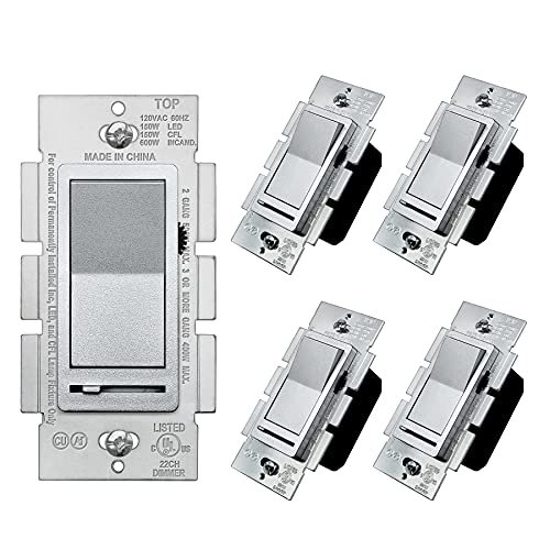 5 Pack Matte Silver Dimmer Light Switch (5 Count)