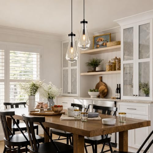 Modern Teardrop Crystal Pendant Light (Black / 2-Light)