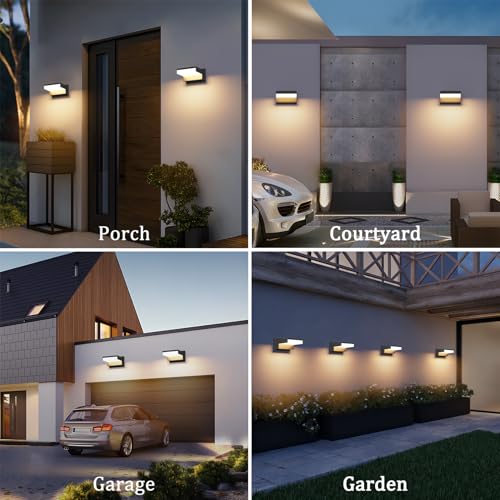2 Pack Modern Outdoor Wall Light 3000K Aluminum LED Exterior Wall Sconces IP65 Waterproof for Patio Porch (2 Count)