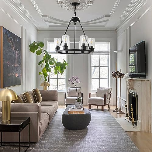 6 Light Black Wagon Wheel Chandelier