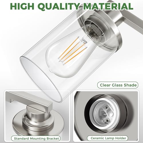 17 Inch 3 Light Nickel Bathroom Vanity Light Over Mirror