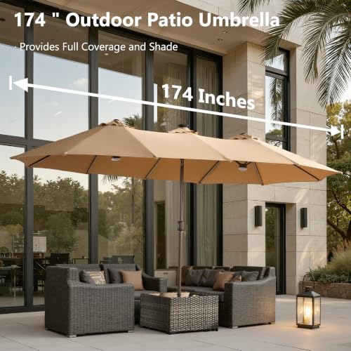 15FT Double Sided Rectangular RGB LED Patio Umbrella with Remote & App Control