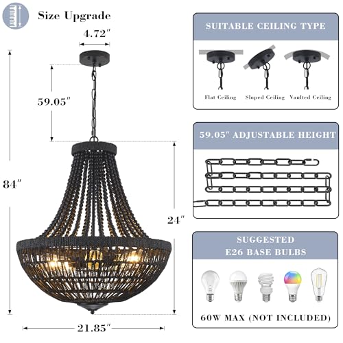 22" Boho Wood Beaded Chandelier
