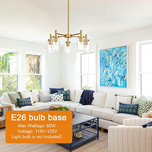 Retro Large Chandelier with Clear Glass Shade Metal Indoor Kitchen Island Pendant Lighting in Gold Finish Modern Light Fixture Hanging for Dining Room