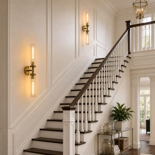 24 in Bathroom Sconces Set of 2 Linear Brass Sconce Hardwired (2 Count)