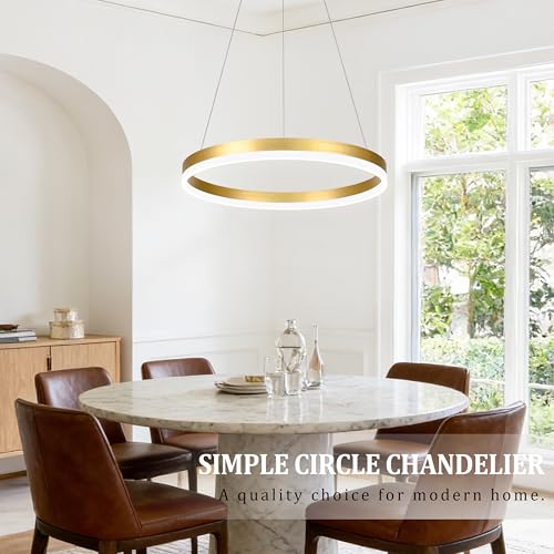 20" Modern Gold Led Chandelier Ring Dimmable LED Chandeliers with Remote Control for Kitchen Island Height Adjustable Chandelier Led Pendant Light for Living Room Dining Room Bedroom Foyer