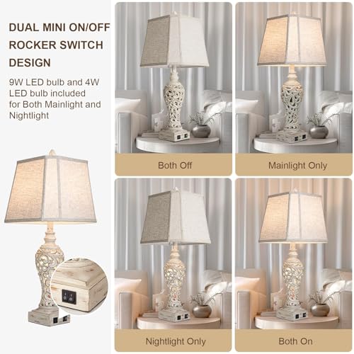 28.5" Table Lamps Set of 2 with Nightlight for Bedroom (2 Count)