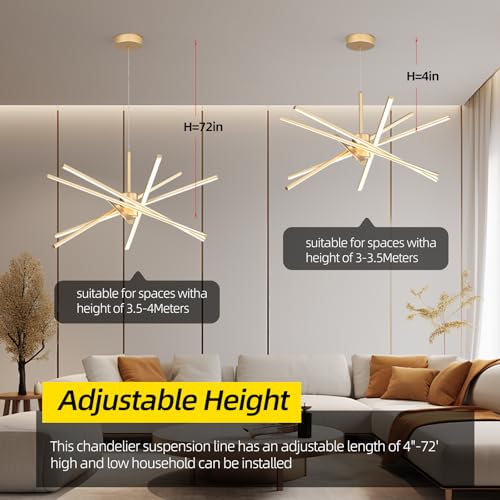 33 inches Modern Sputnik Chandelier 90W LED Chandeliers with Remote 3000
