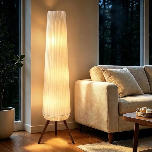 61'' Oatmeal Linen Pleated Floor Lamp