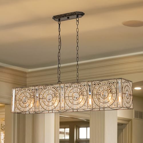 4 Lights Rectangle Crystal Chandelier for Dining Room