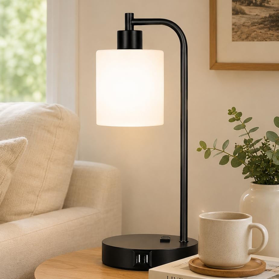 Set of 2 Industrial Touch Control Table Lamps with 2 USB Ports and AC Outlet