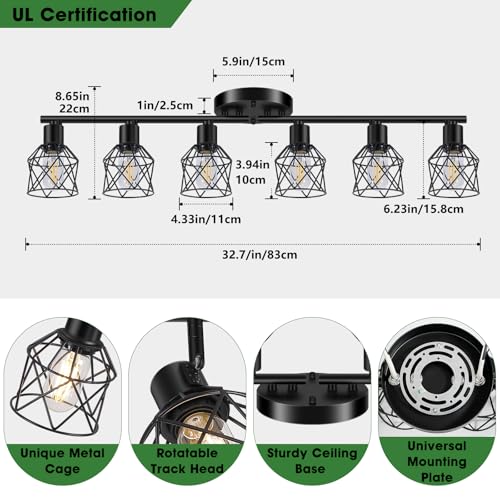 6 Lights Black Semi Flush Mount Ceiling Light (6 Count)