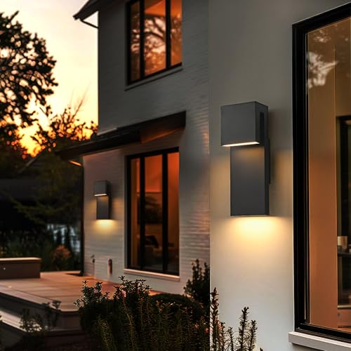 Modern LED Outdoor Wall Light 3000K 18W IP65 Waterproof Integrated LED Outdoor Wall Sconce Anti Rust Black Porch Lights Exterior Lighting Outside Lights Fixture for Garage (2 Count)
