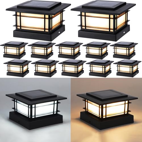 4x4 Solar Post Cap Lights Outdoor with 2 Color Modes (12 Count)