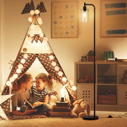 Industrial Floor Lamp with Glass Shade