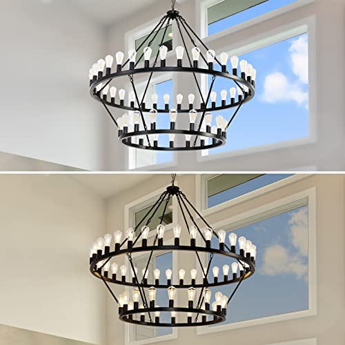 60 Inch Black Extra Large Wagon Wheel Chandelier